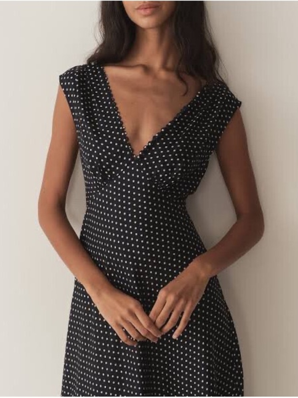 NWT Doen Tahlia belted polka-dot silk-blend twill midi dress - Picture 2 of 8